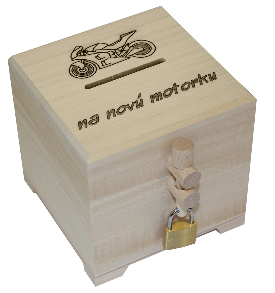 pokladnička s gravírom - na novú motorku